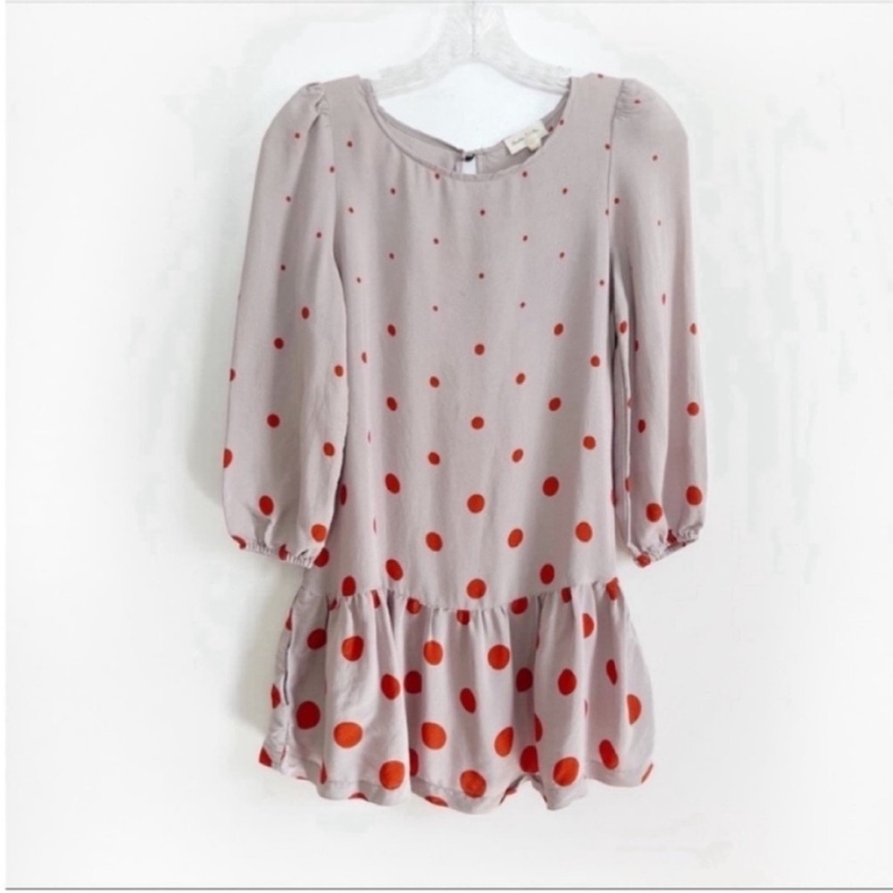 Anthropologie Meadow Rue Minutiae dress gray polka dots orange ruffle - Picture 2 of 11
